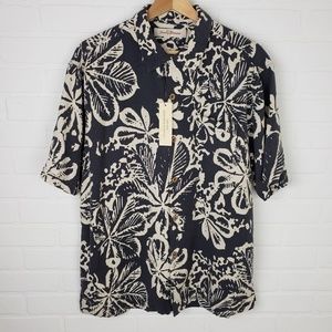 Tommy Bahama Navy Blue Silk Hawaiian Shirt M